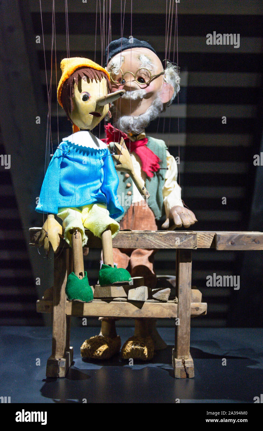 Pinocchio Puppet exhibit in The Ljubljana Puppet Theatre, Ljubljana Castle, Old Town, Ljubljana, Slovenia Stock Photo