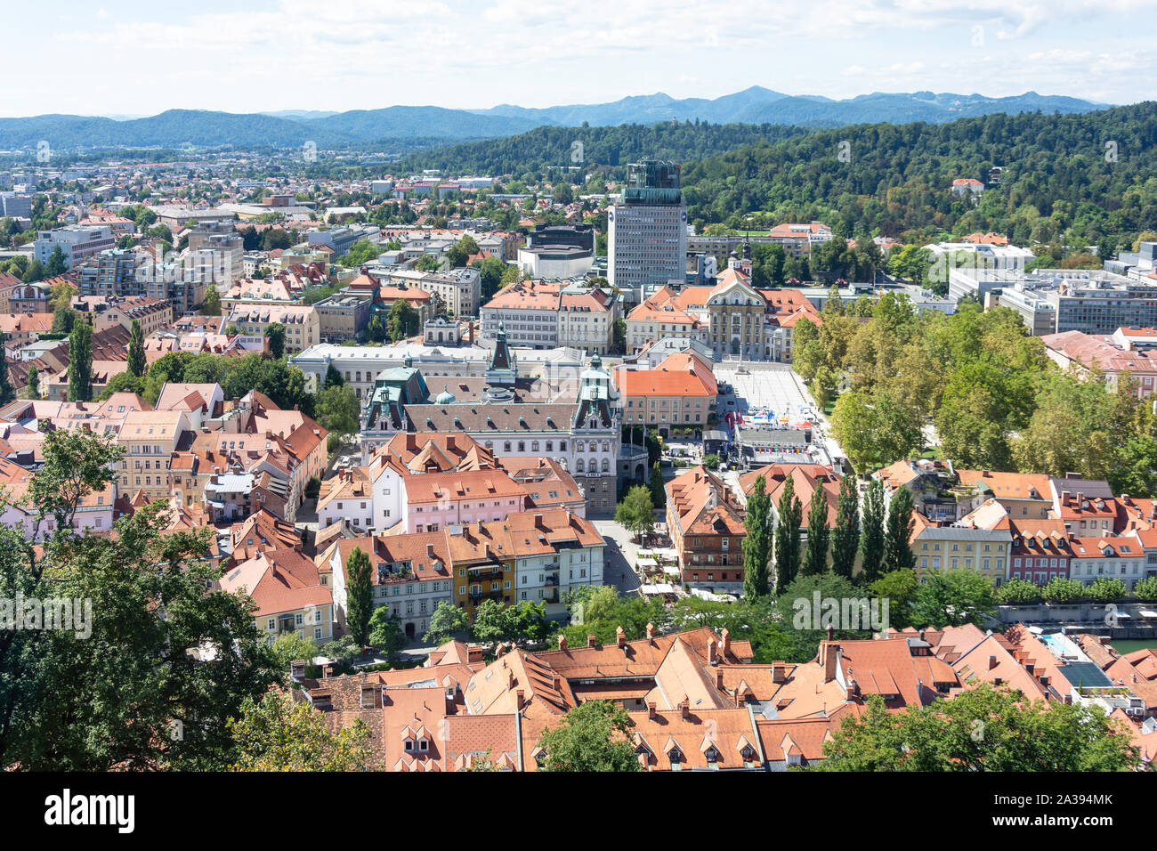 Old Town view from Ljubljana Castle, Old Town, Ljubljana, Slovenia Stock Photo