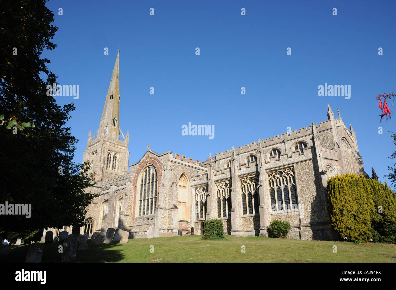 The Parish Church of St John the Baptist, St Mary, and St Lawrence, Thaxted, Essex, has been described as “One of the grandest churches in the county” Stock Photo