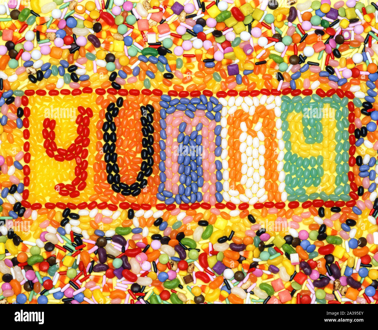 'Yummy' jelly beans and other sweets display, Greater London, England, United Kingdom Stock Photo