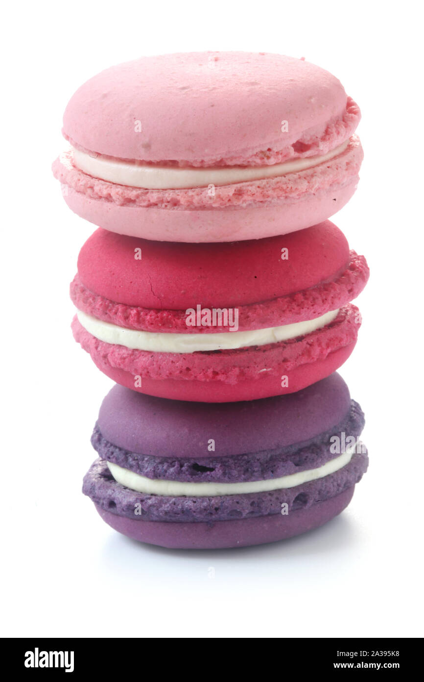 Three Fruity Macarons Isolated On White Stock Photo - Alamy