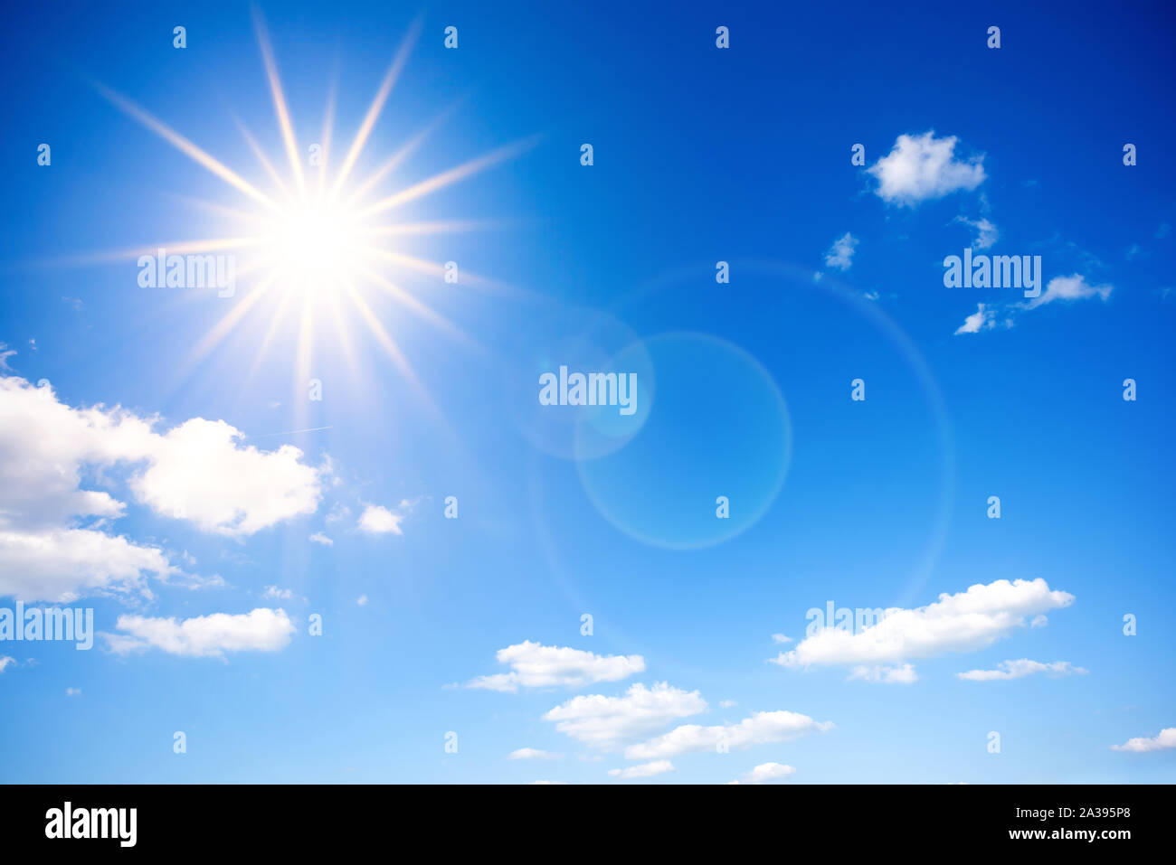 Summer background, wonderful blue sky with bright sun Stock Photo