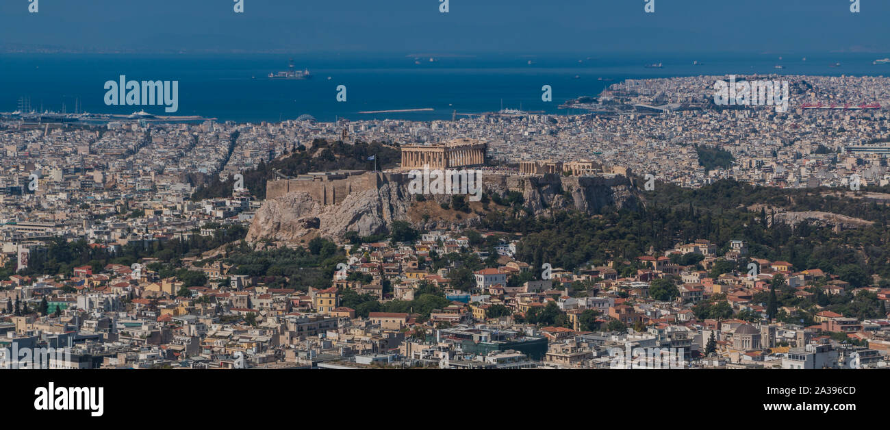 A picture the Acropolis of Athens as seen from Mount Lycabettus. Stock Photo