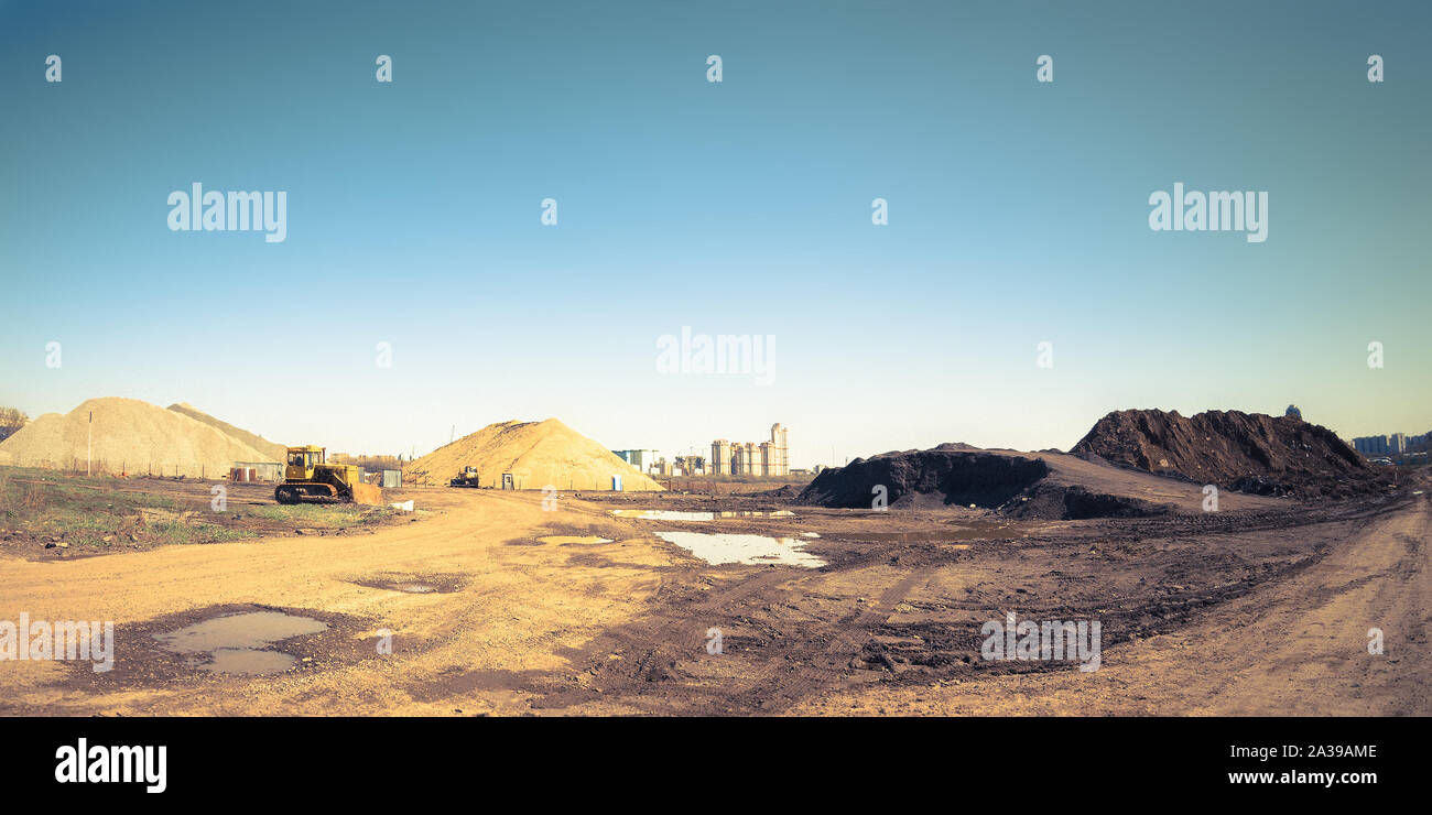 landscape with suburban industrial area, pollution terrain recultivation, sand pit etc Stock Photo