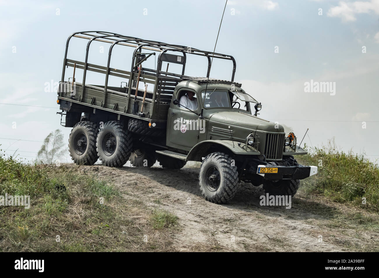 T he Soviet off-road truck Zil-157 on the hill during Military Vehicles Rally 'Operation Tempest' in Trzebinia, Poland Stock Photo