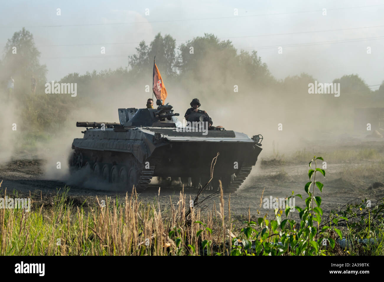 Fast ride of the Soviet BMP1 infantry fighting vehicle during Military
