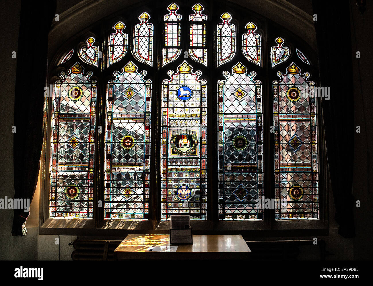 Stained Glass Window in The Draper's Room, St.Mary's Guildhall, Coventry Stock Photo