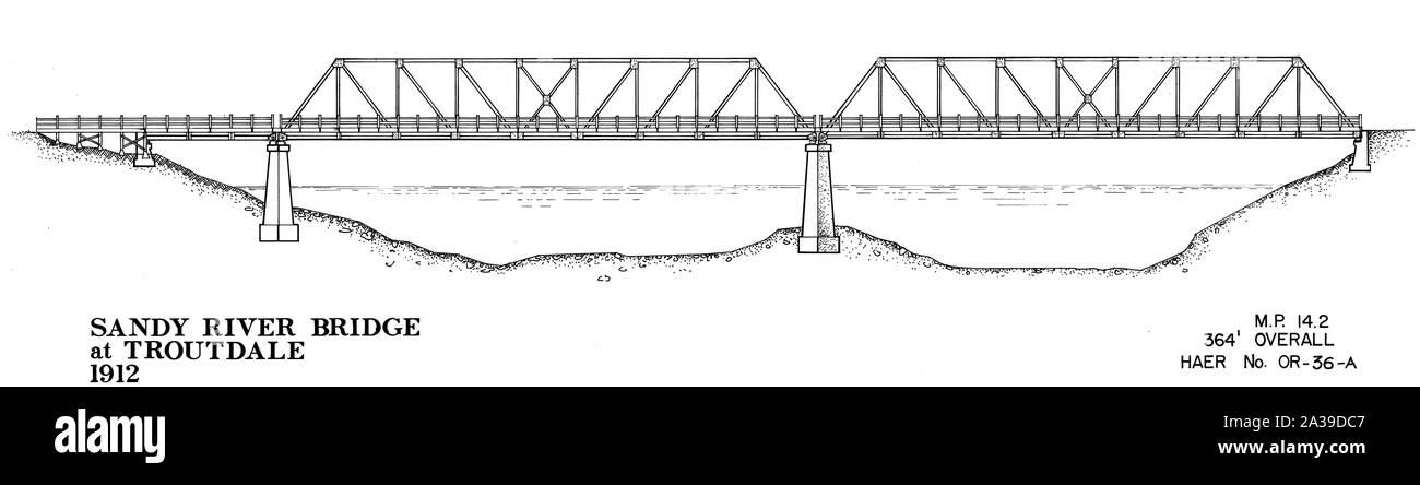 Sandy River Bridge at Troutdale (cropped HAER measured drawing) Stock Photo