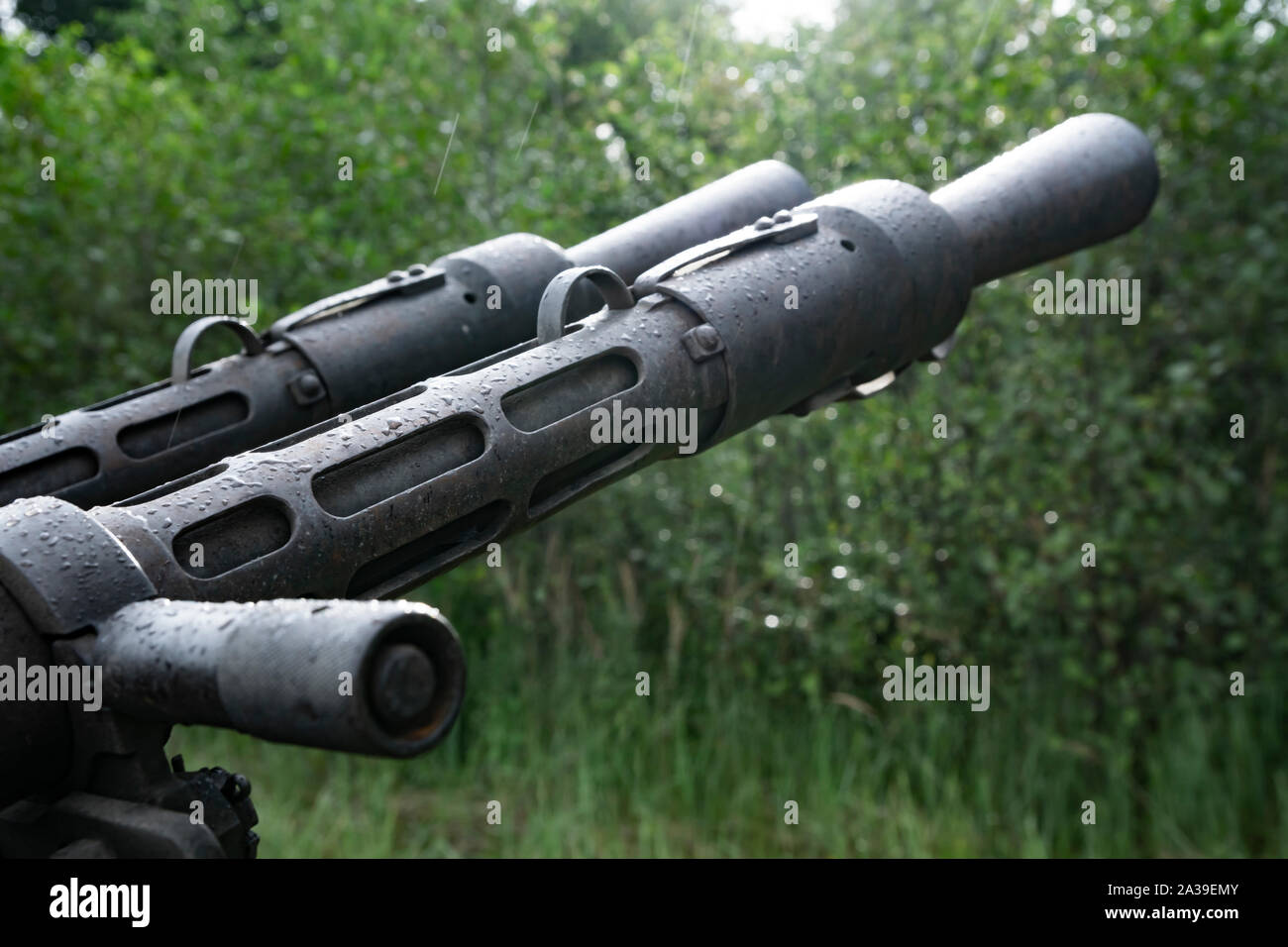 Anti-aircraft machine gun barrels. Military Vehicles Rally 'Operation Tempest' in Trzebinia, Poland Stock Photo