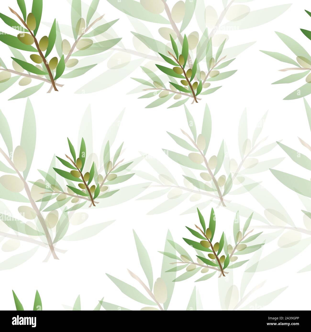 seamless pattern with olive trees vector - green floral pattern Stock ...