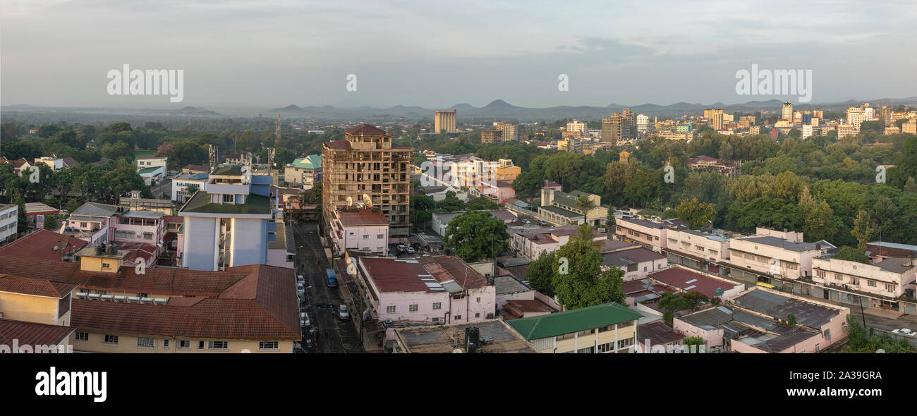 Panoramic shot of Arusha town, early morning, Tanzania Stock Photo