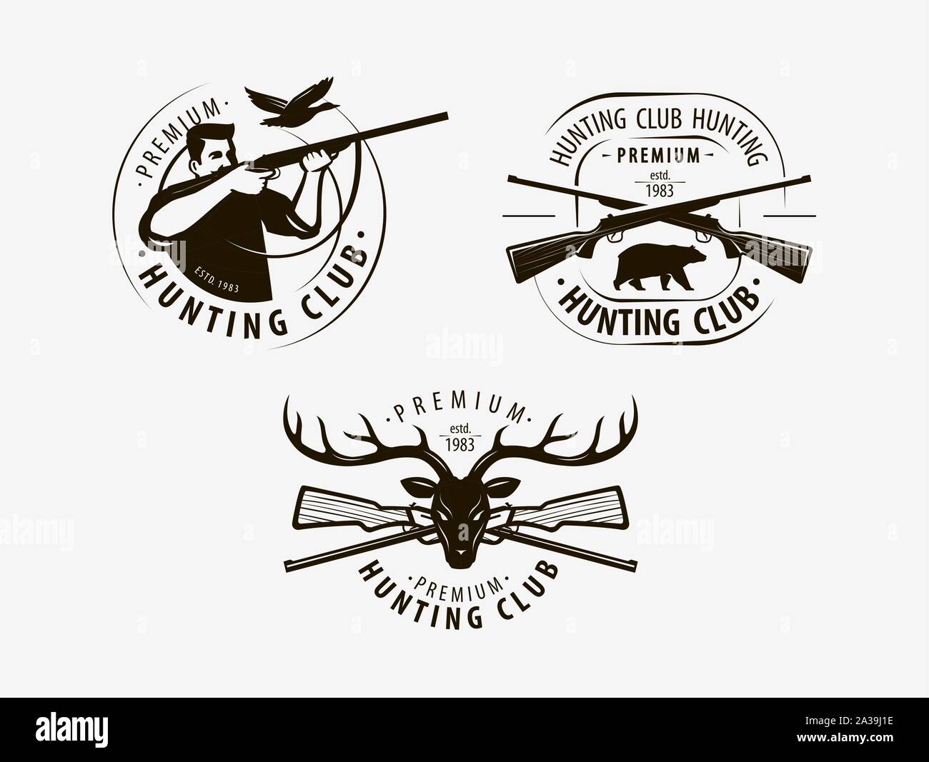 Hunting club set labels. Hunt logo, icon. Vector illustration Stock Vector