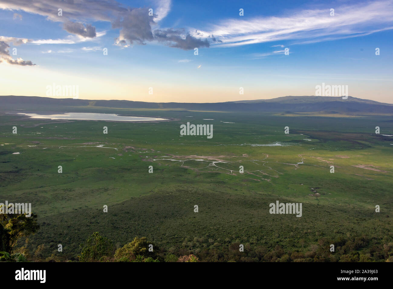 Ngorongoro Caldera looking east towards the Munge River and Lake Magadi, Tanzania Stock Photo