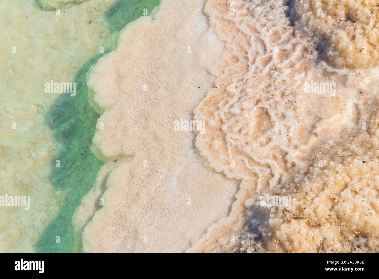 Salt deposits crystals on the Dead Sea Stock Photo