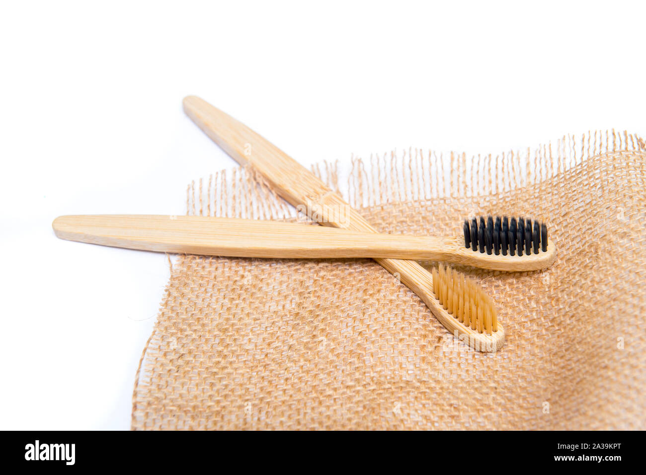 Bamboo tooth brush on white background Stock Photo