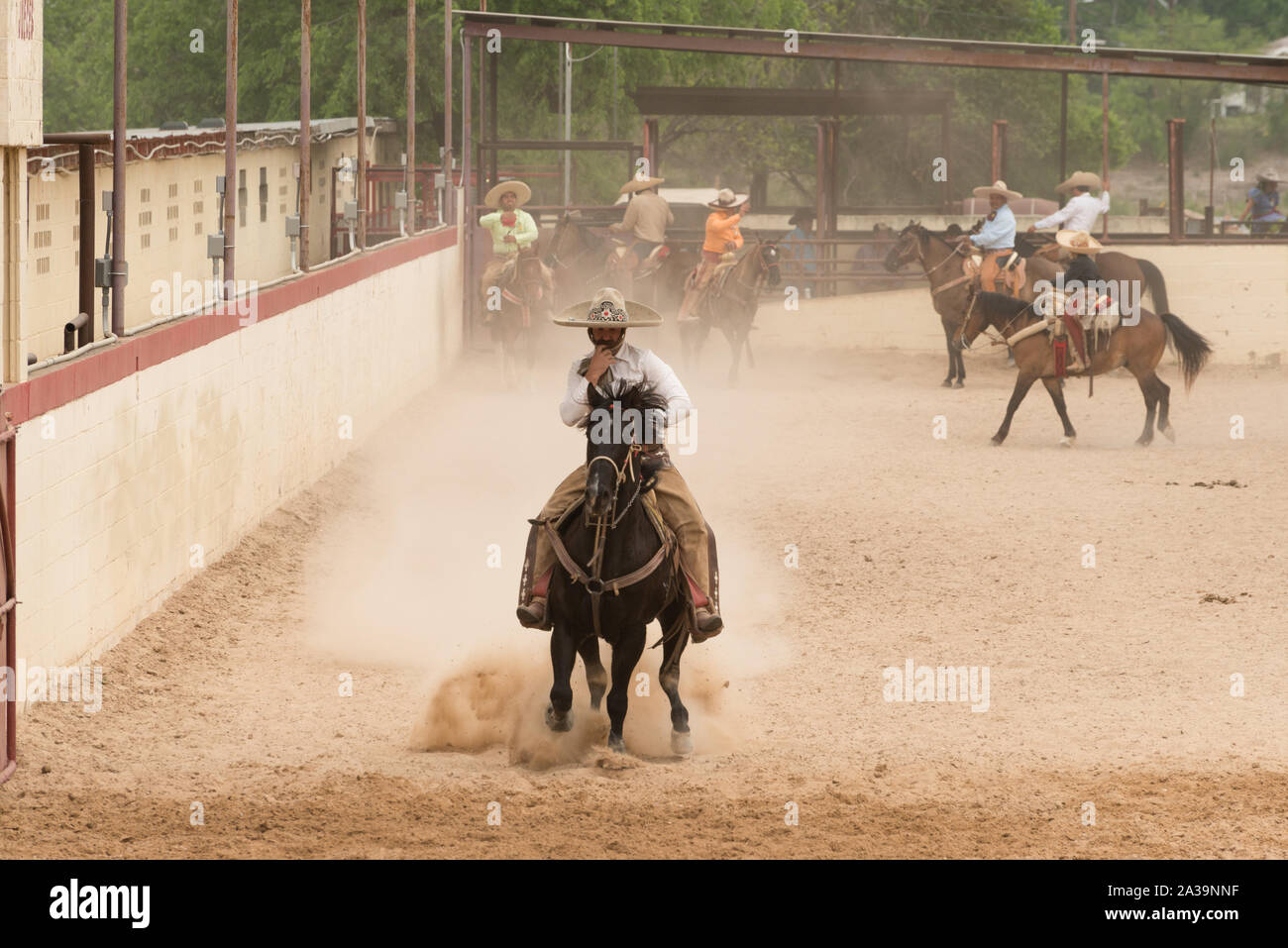 Scene from a Mexican-style rodeo, or Charreria, at A Day in Old Mexico ...