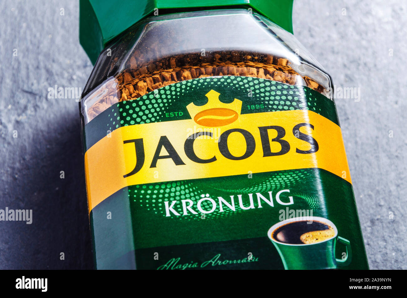 Jacobs Kronung coffee isolated on gradient background. Jacobs is coffee