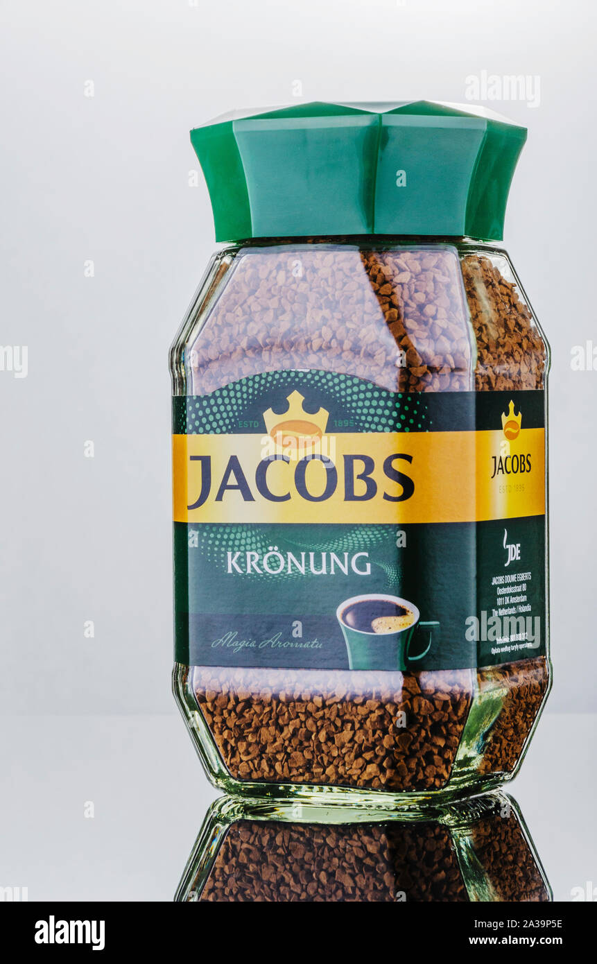 Jacobs Kronung coffee isolated on gradient background. Jacobs is coffee