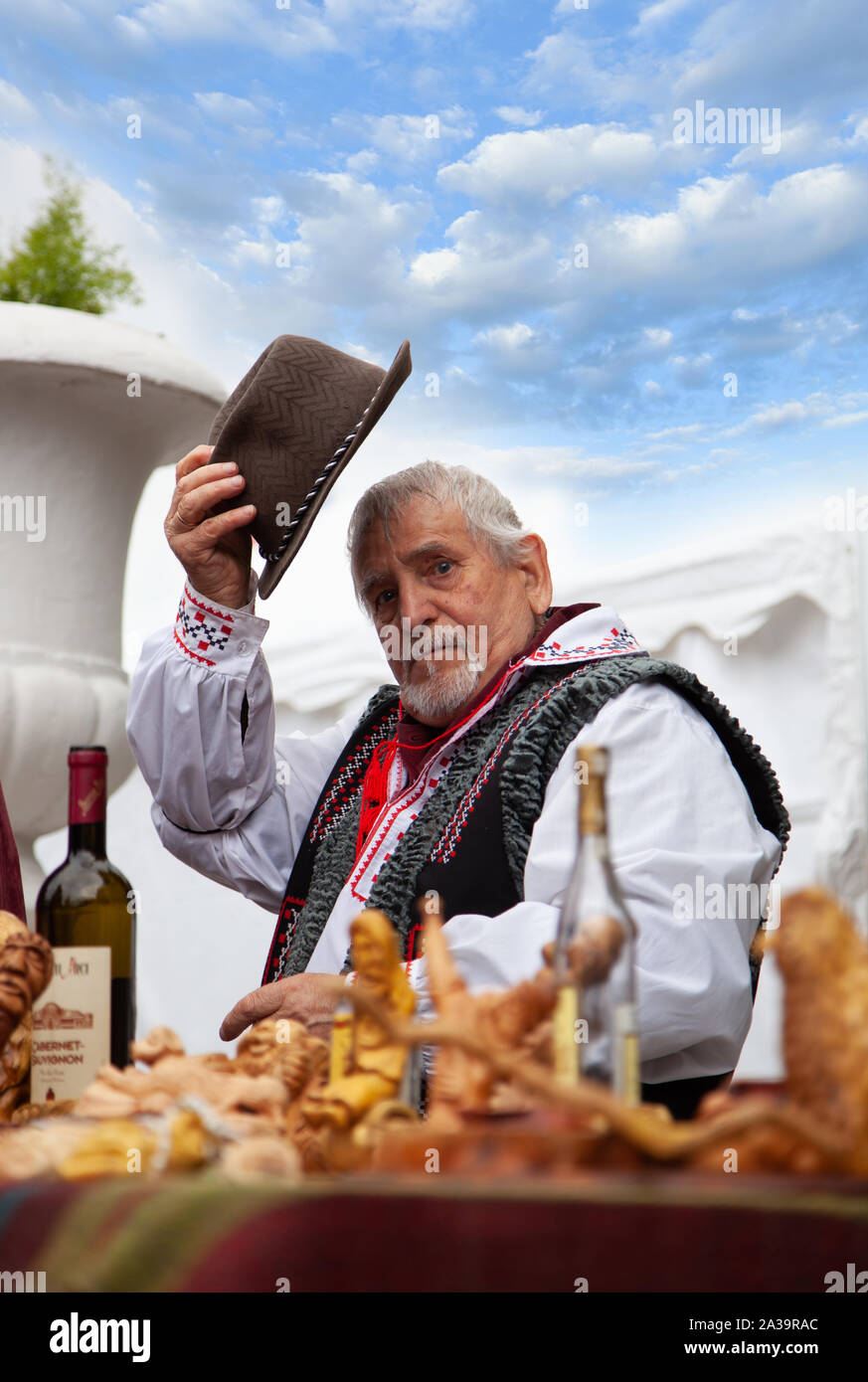 Chisinau, Moldova - October 5, 2019: Elderly man in a traditional Balkan costume. Stock Photo