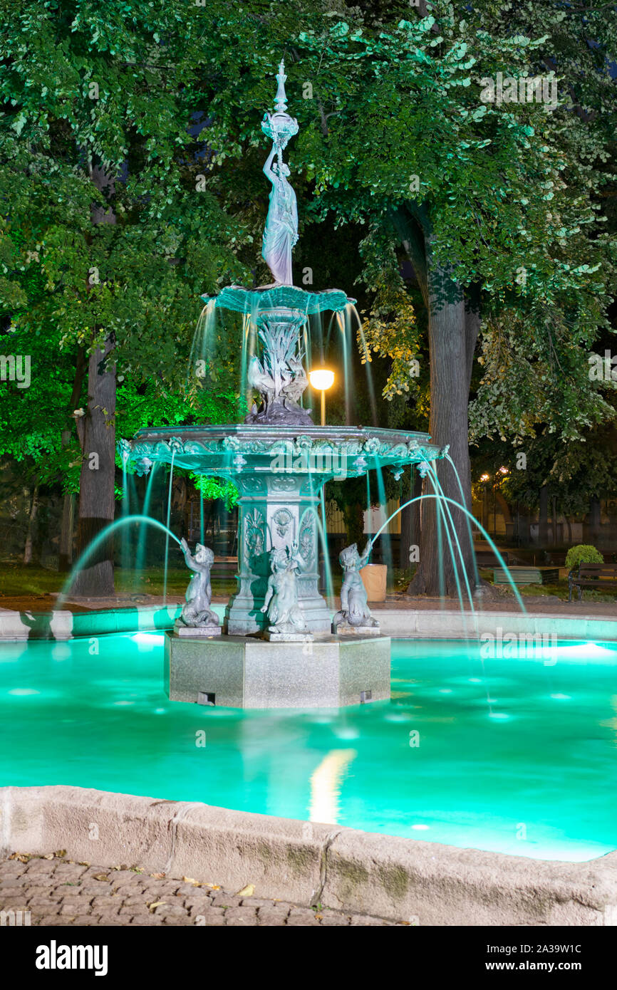PLOVDIV BULGARIA AUGUST 25 2019 Night Photo Of Fountains At Tsar plovdiv-bulgaria-august-25-2019-night-photo-of-fountains-at-tsar