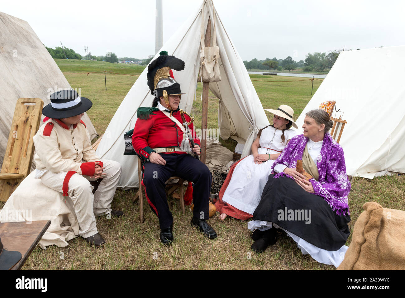 Scene from the Mexican encampment at the annual Battle of San Jacinto Festival and Battle Reenactment, a living-history retelling and demonstration of the historic Battle of San Jacinto in La  Porte, Texas Stock Photo