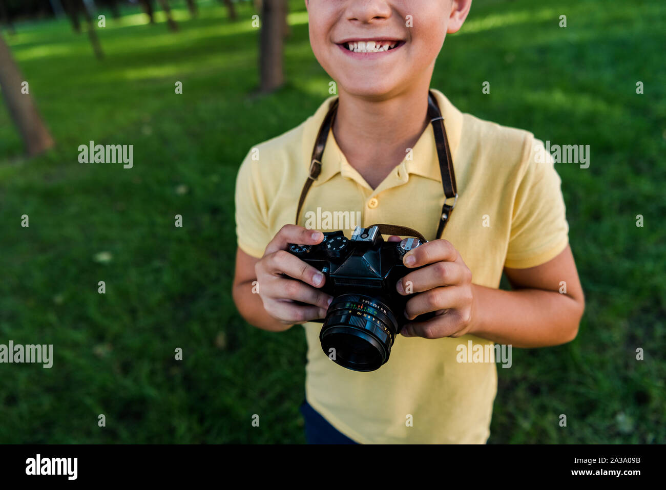 Cropped view boy smiling camera hi-res stock photography and images - Alamy
