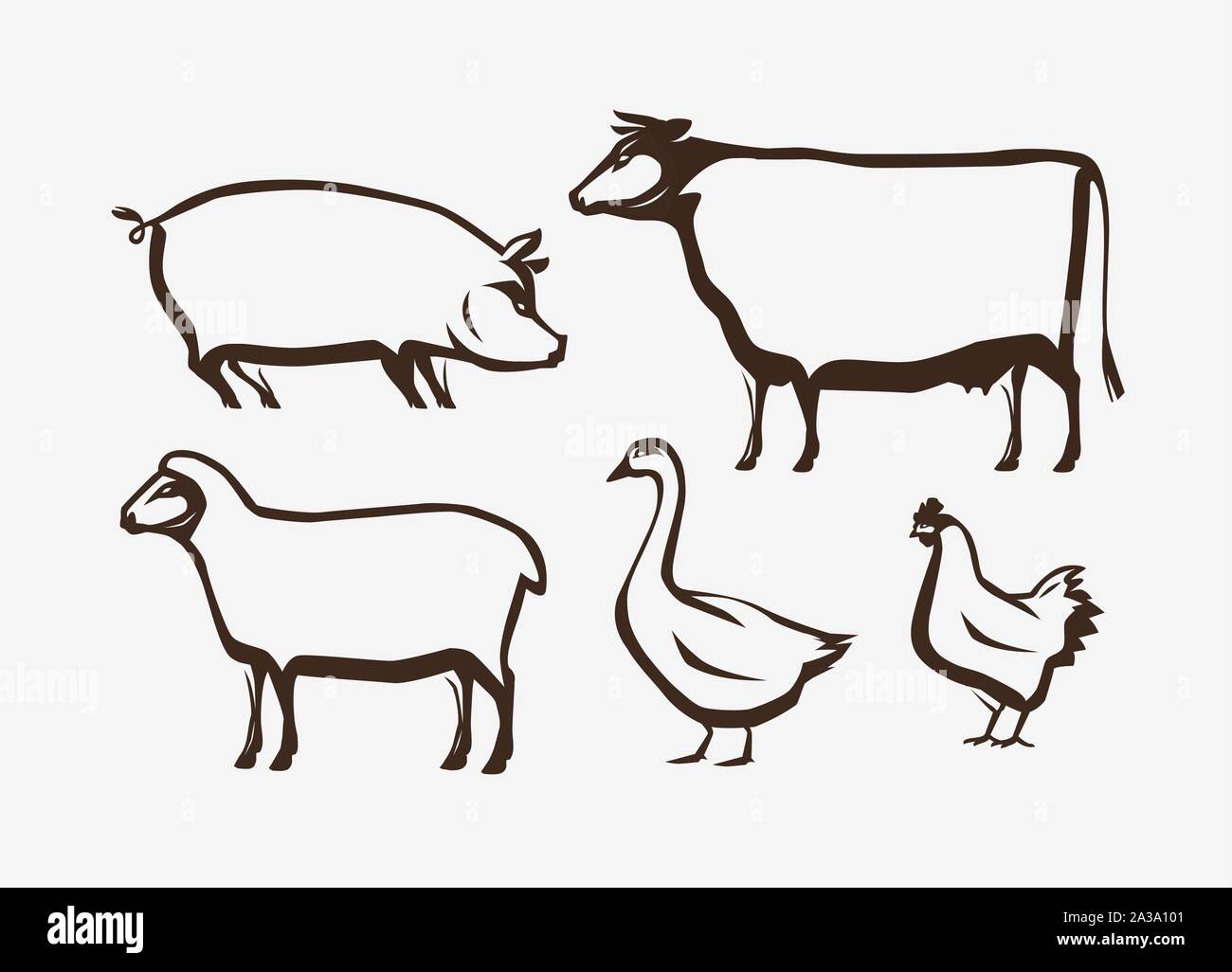 Farm animals set. Farming, husbandry vector illustration Stock Vector