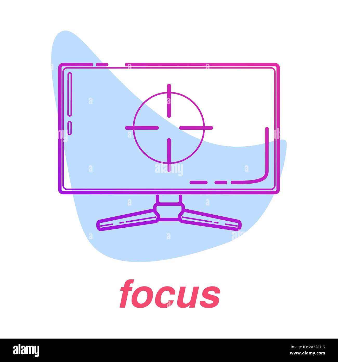 game focus icon, esports skills, vector line concept with monitor on isolated background with color spot. Stock Vector
