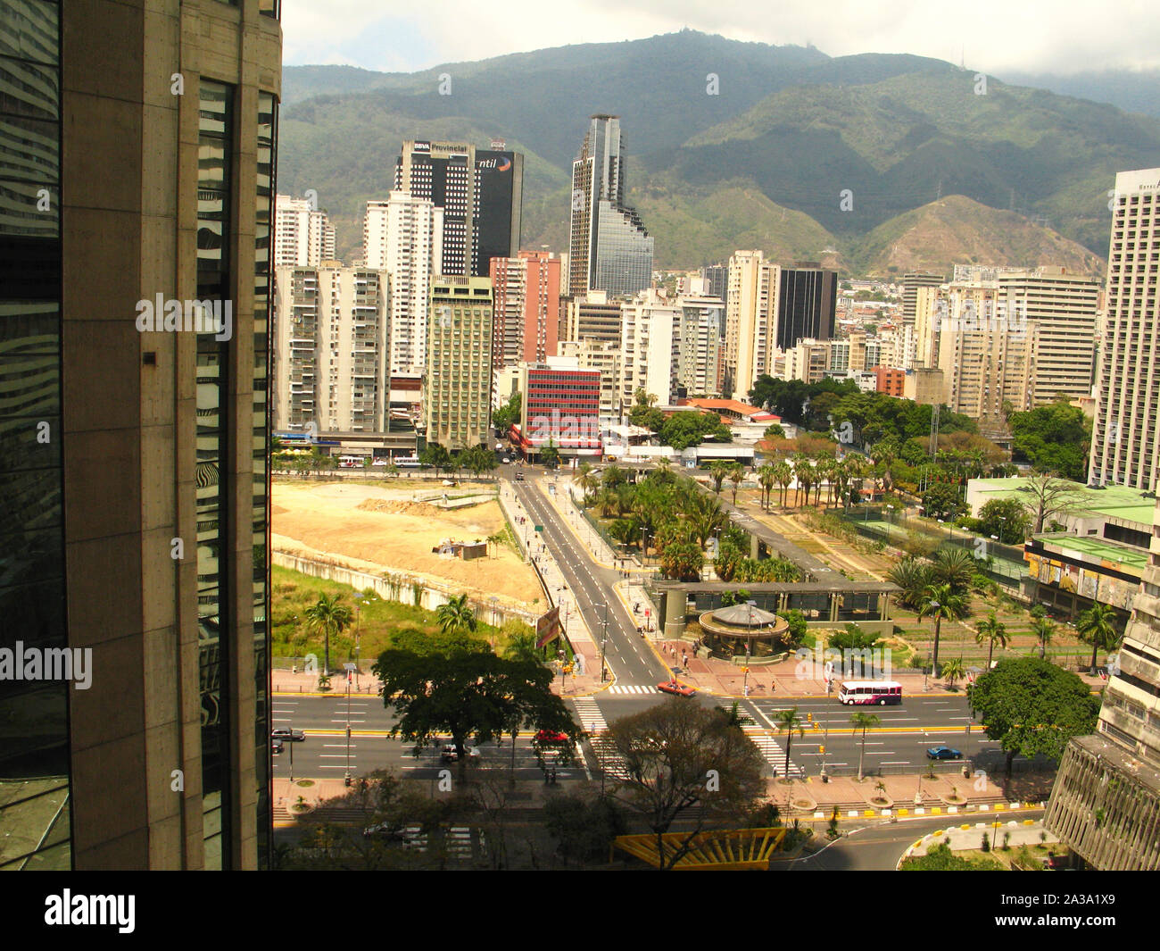 Caracas skyline view from Central Park complex with Avila mountain Stock Photo