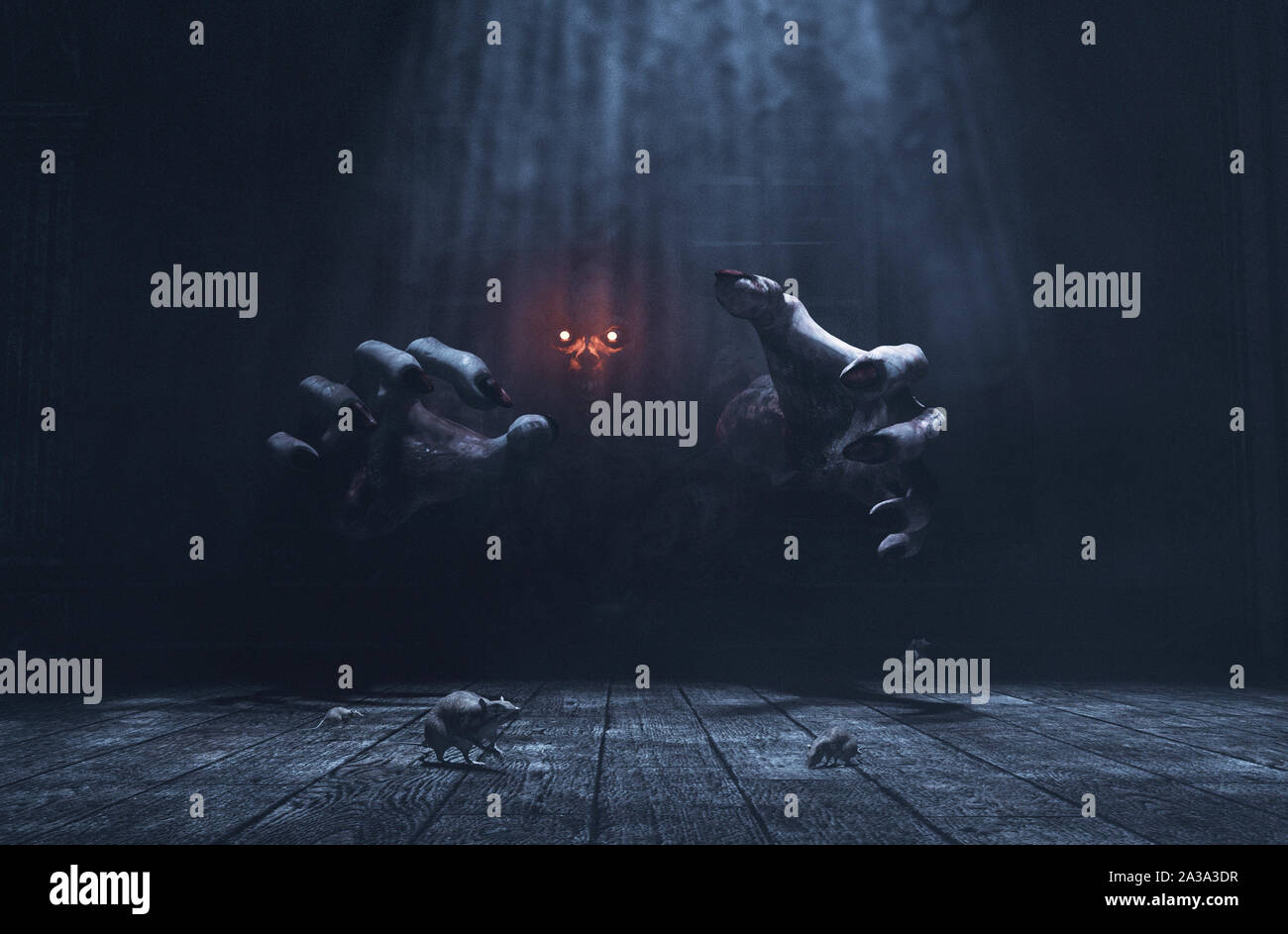 The dwelling,The place has it own devil,Monster in haunted house,3d illustration Stock Photo