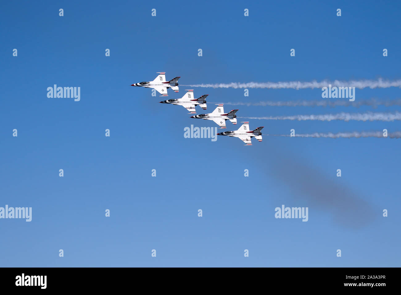 U.S. Air Force Air Demonstration Squadron “Thunderbirds” Performing at The Great Pacific Airshow Huntington Beach California USA. the largest airshow Stock Photo