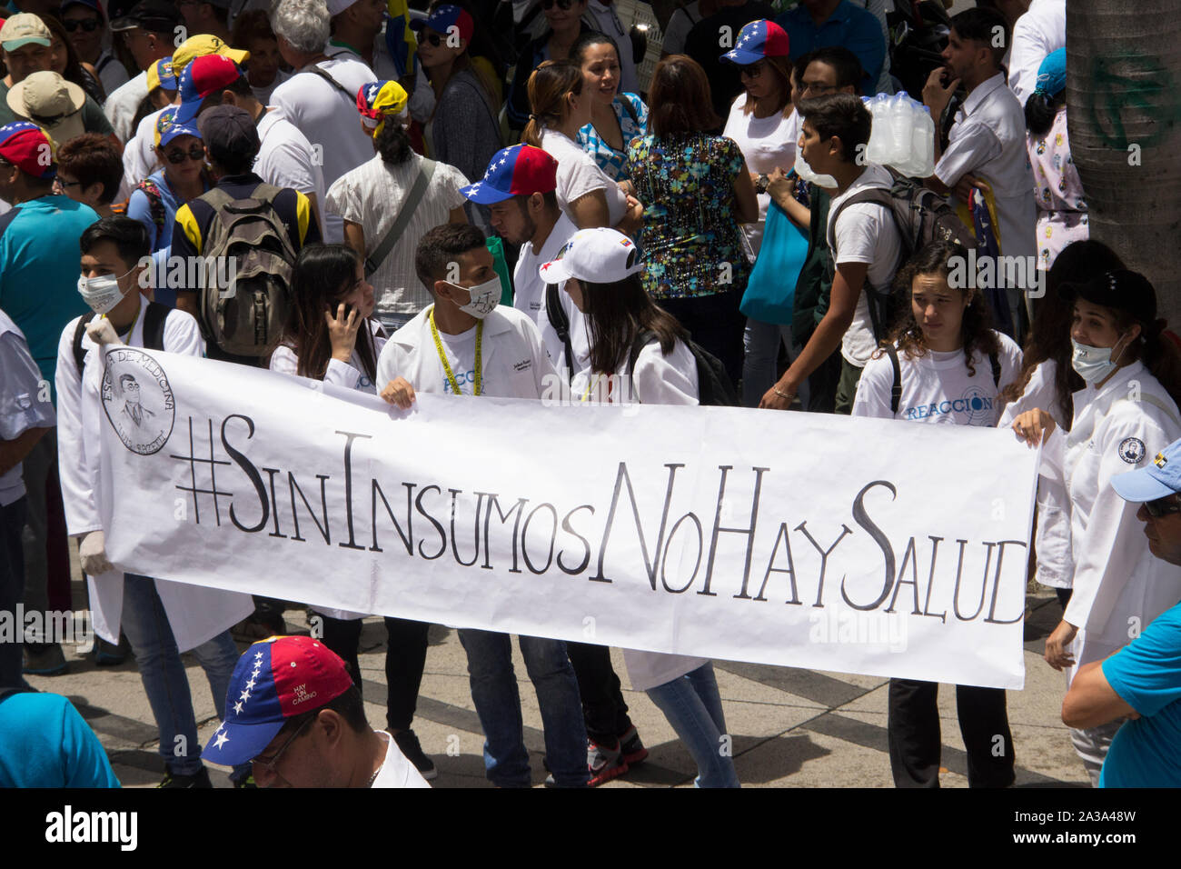 Venezuelans protest over medicine shortages and health care crisis in Venezuela Stock Photo
