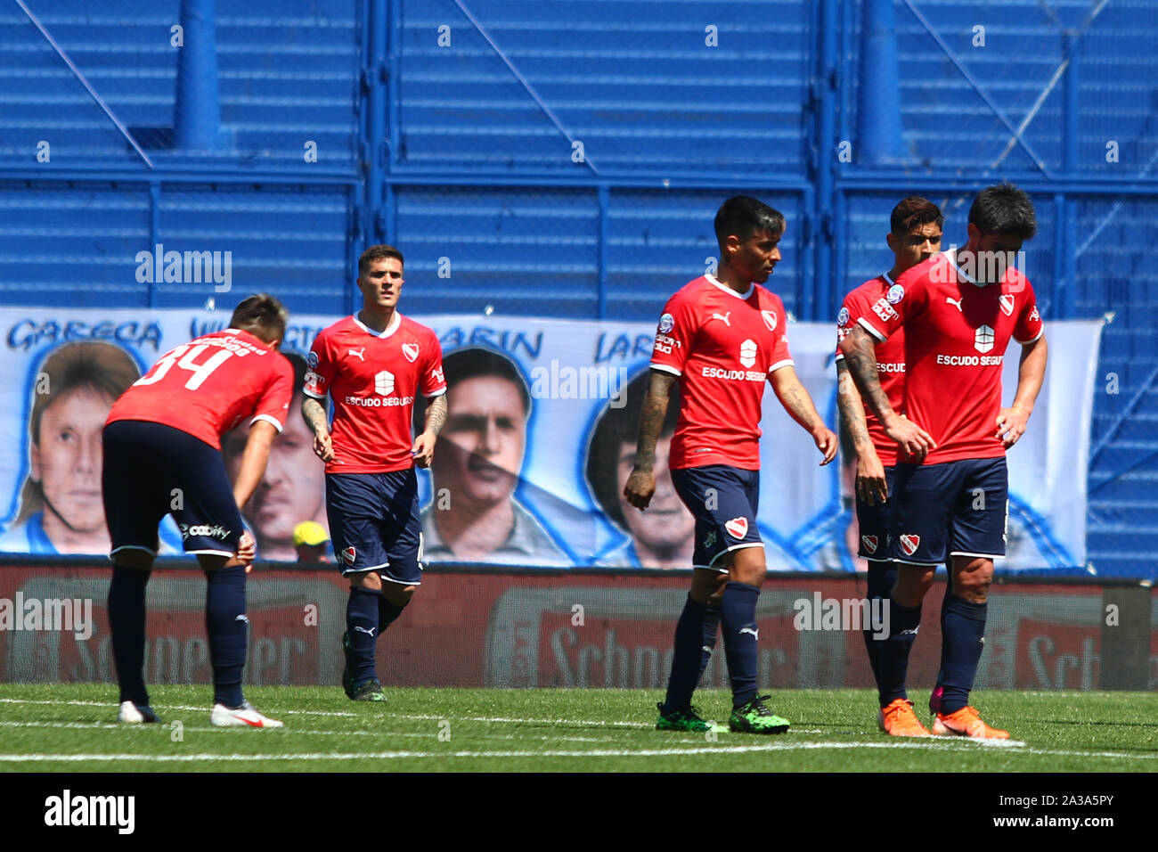 BUENOS AIRES, 06.10.2019: Players of Independiente after the match between Velez Sarsfield and Independiente at José Amalfitani Stadium in Buenos Aire Stock Photo