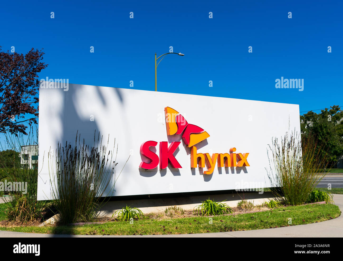 SK Hynix America sign near corporate headquarters in Silicon Valley. SK Hynix is a South Korean electronics manufacturer Stock Photo