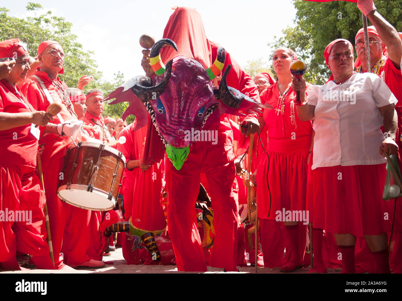 Dancing Devils of Yare, a set of popular Venezuelan religious festivals held on Corpus Christi here during UNESCO Intangible Cultural Heritage Stock Photo