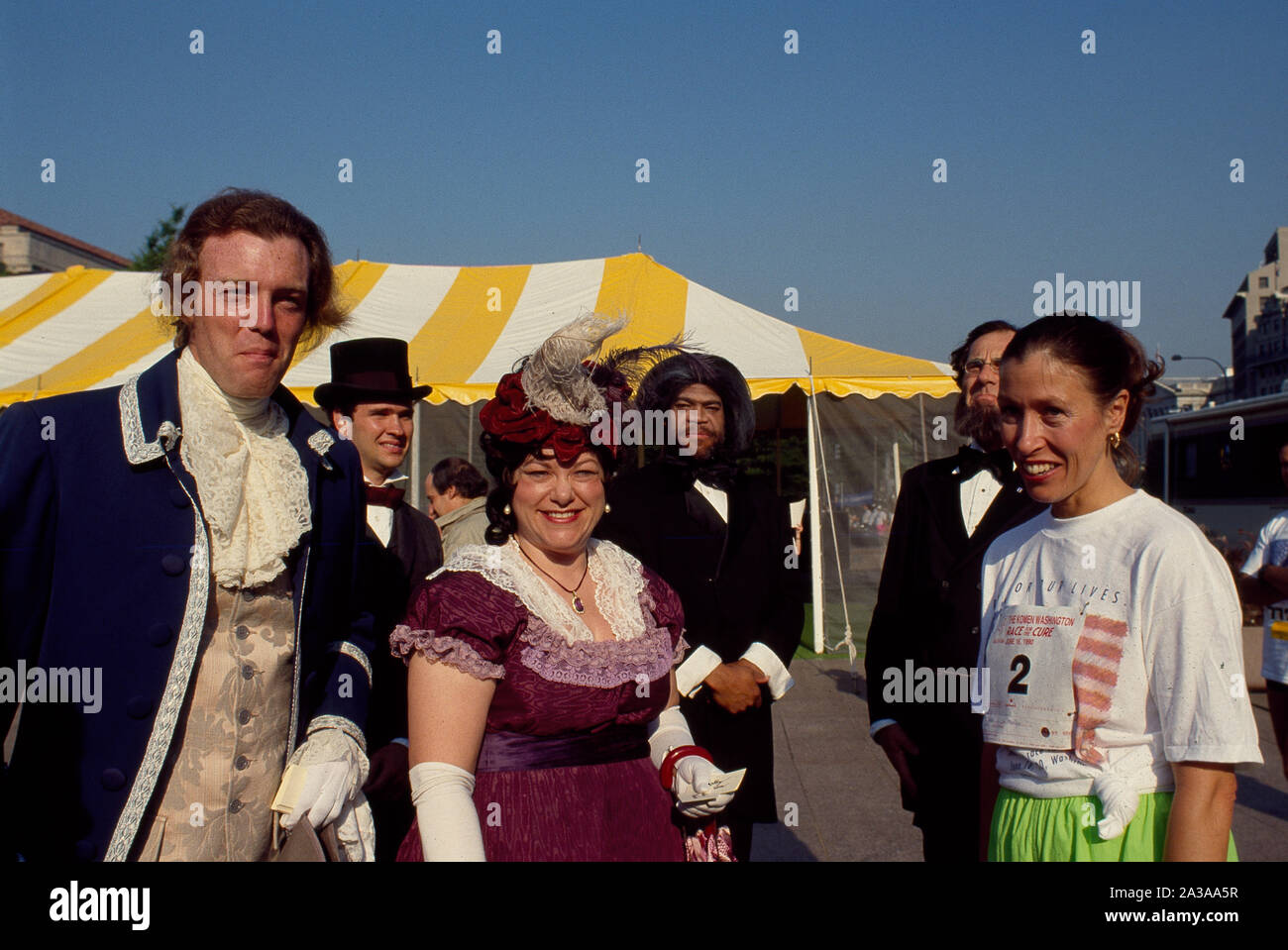Second Lady Marilyn Quayle, right, with costumed historical interpreters at a Race for the Cure run in 1990, Washington, D.C Stock Photo