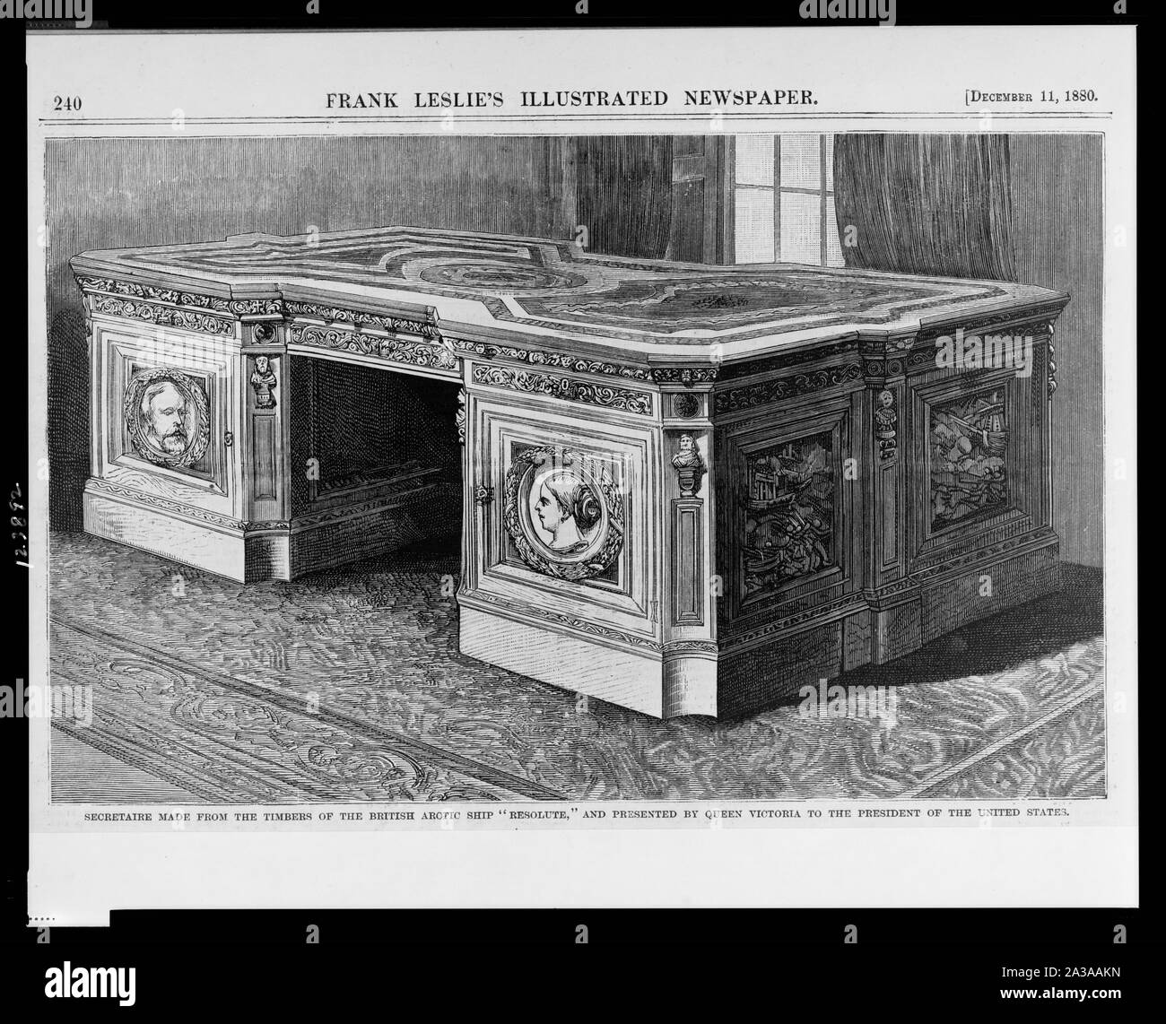 Secretaire made from the timbers of the British Arctic ship Resolute, and presented by Queen Victoria to the President of the United States Stock Photo