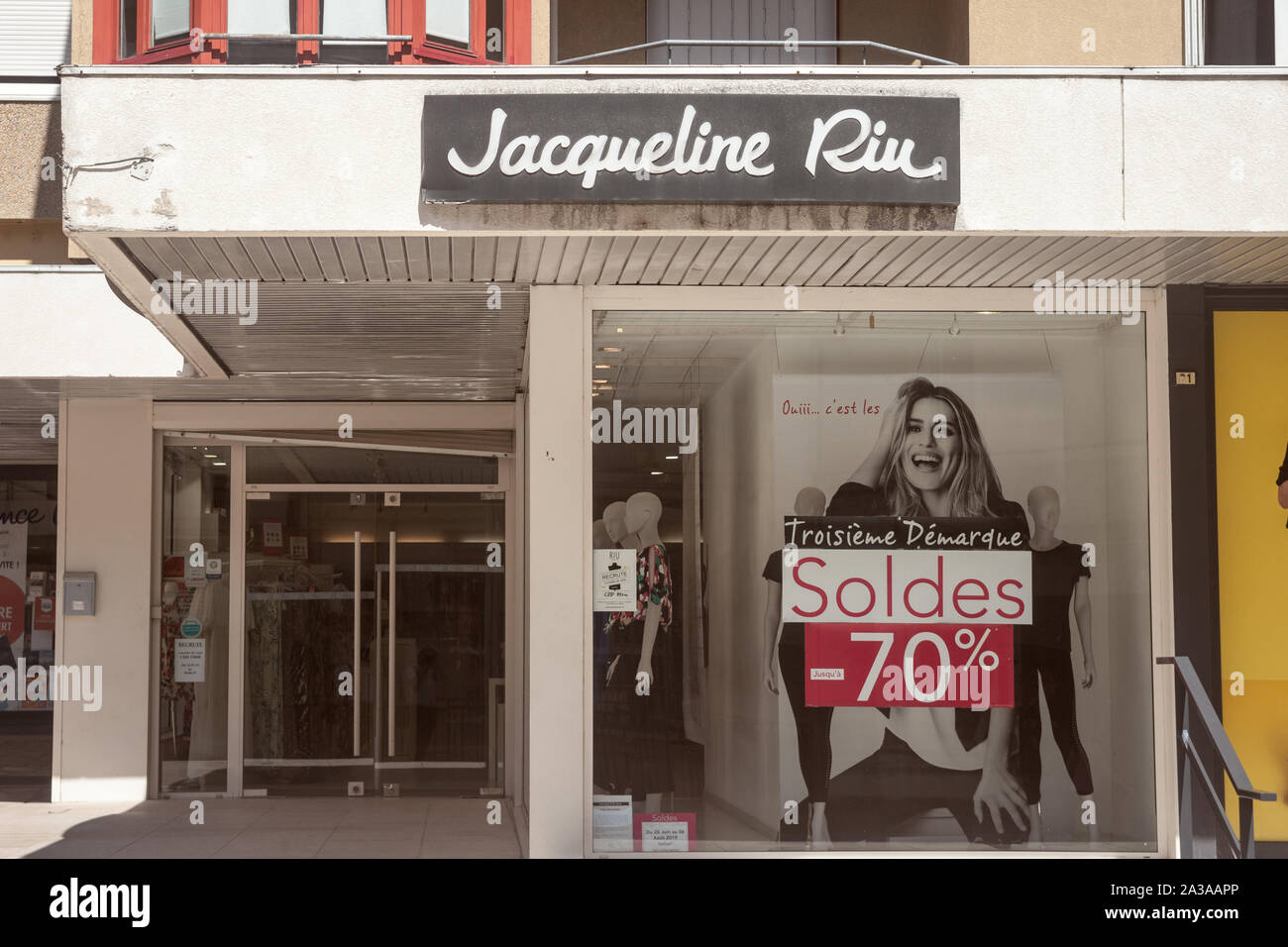 LYON, FRANCE - JULY 16, 2019: Jacqueline Riue Logo in front of their shop  for Lyon. Jacqueline Riu is a French fashion retailer focused on women  cloth Stock Photo - Alamy