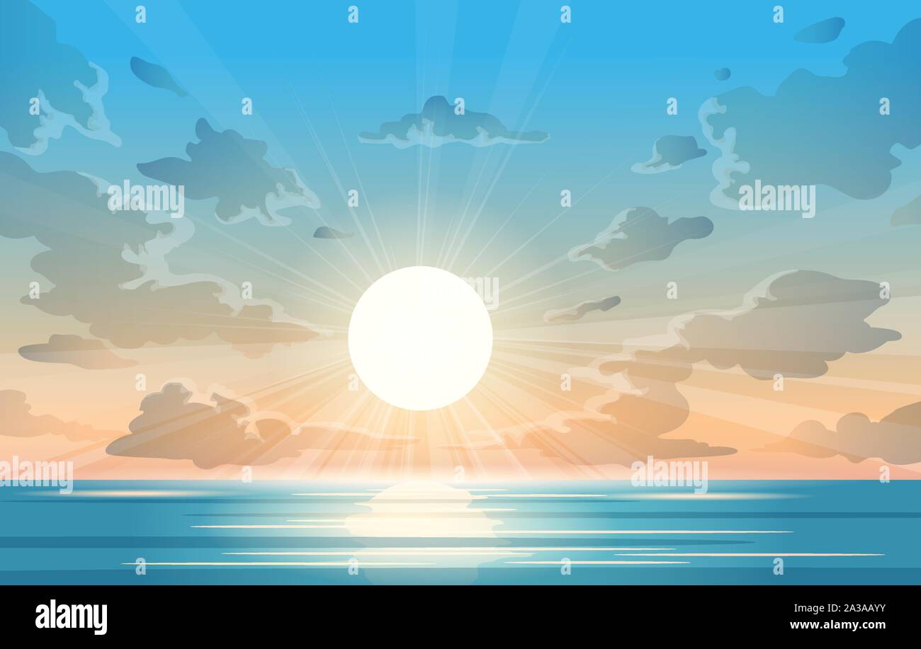 Ocean sunrise illustration Stock Vector
