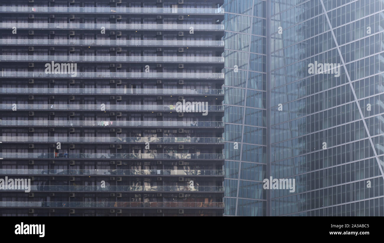 mixed zoning urban area. High rise residential building and skyscraper