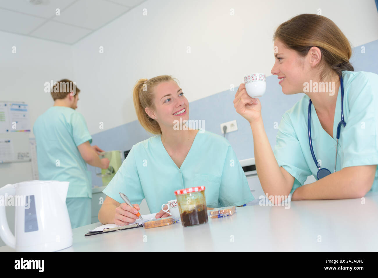 nursed having coffee break in hospital Stock Photo Alamy