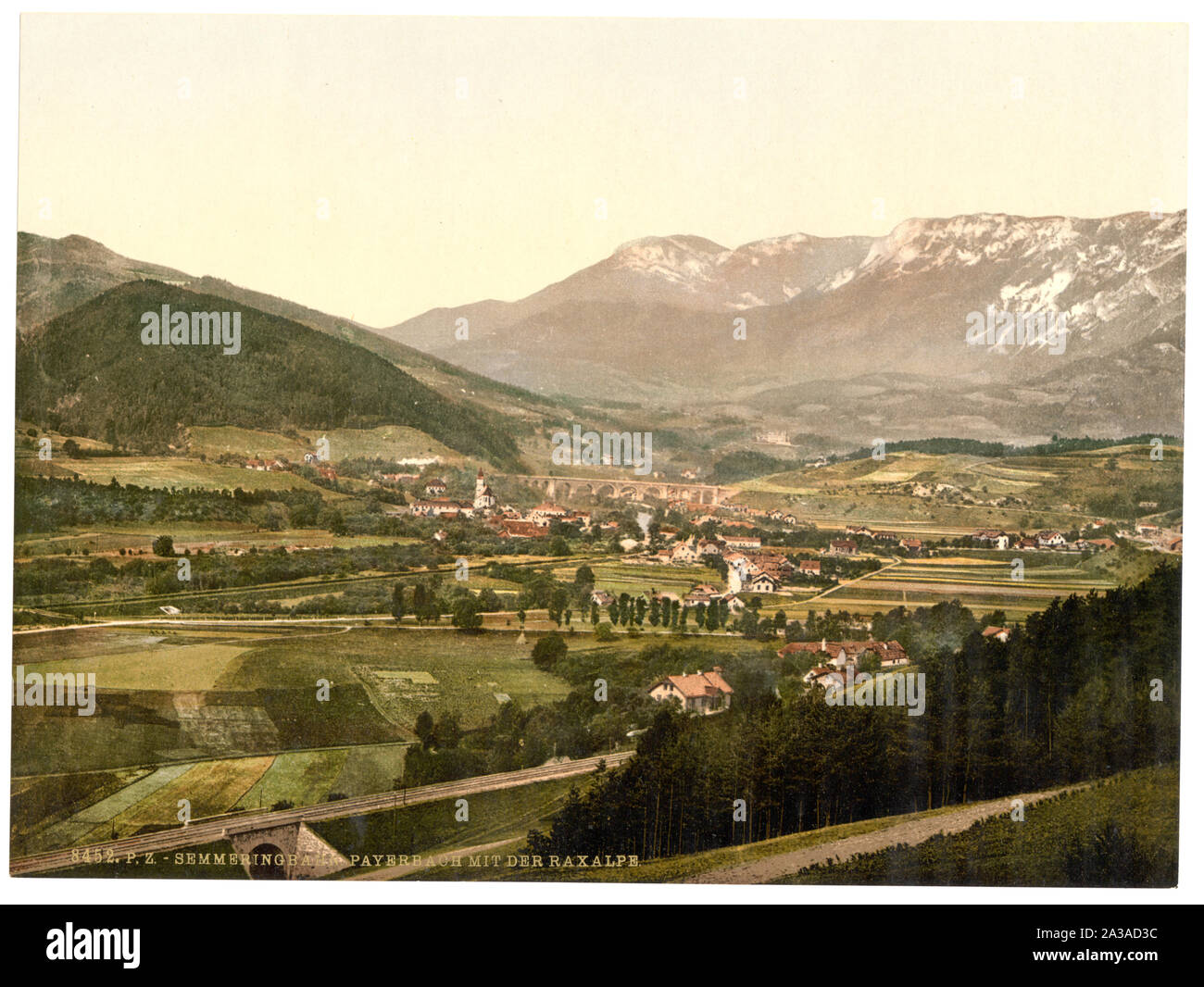 Semmering Railway, Payerbach with the Raxalpe, Styria, Austro-Hungary; Forms part of: Views of the Austro-Hungarian Empire in the Photochrom print collection.; Title devised by Library staff.; Print no. 8452.; Stock Photo