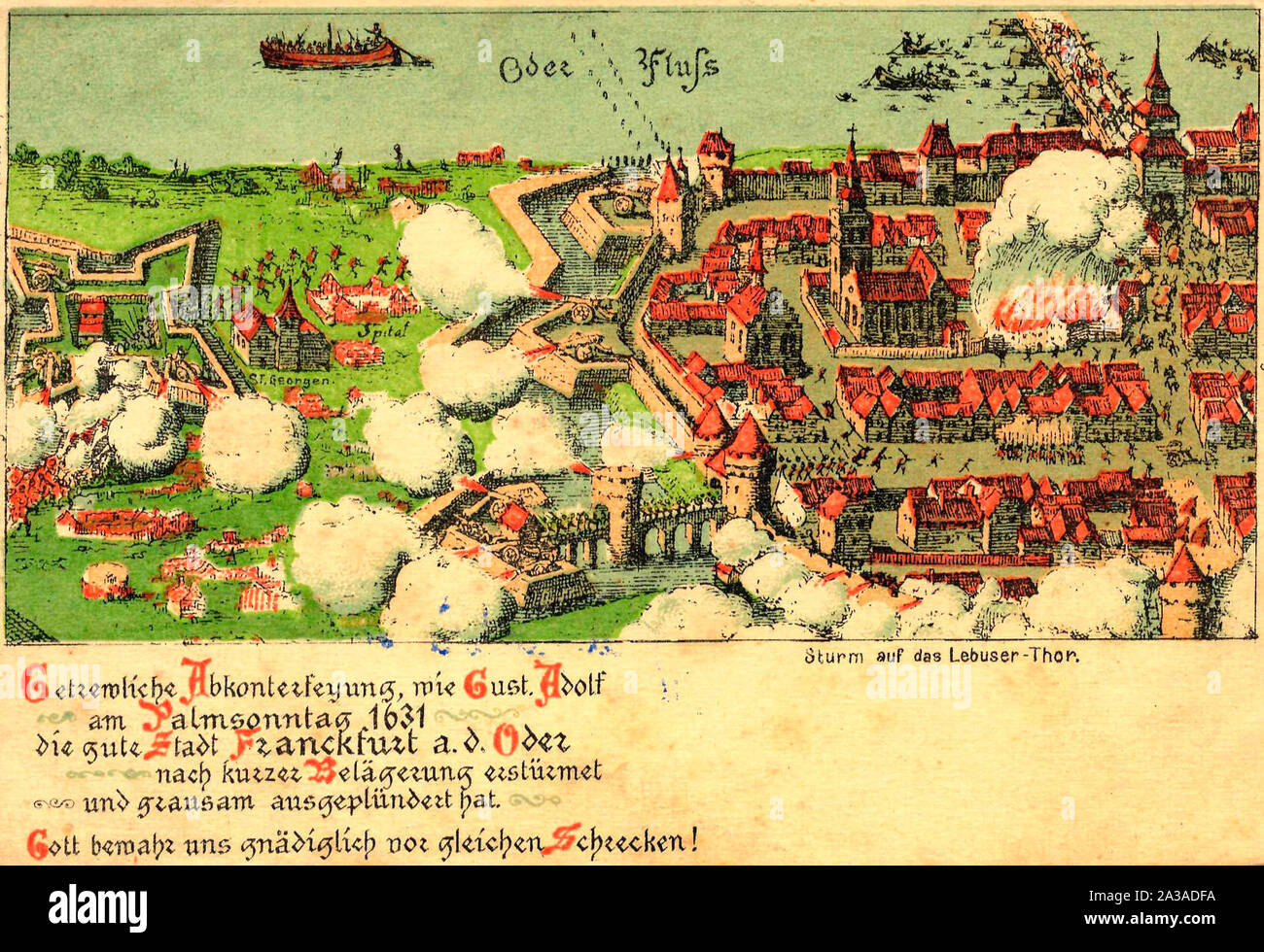 Battle of Frankfurt (Oder) 1631 - Storming of the Lebus Gate -  Gustavus Adolphus entered on Palm Sunday 1631 the good town Frankfurt (Oder) after a short siege and horrible looted it. Stock Photo