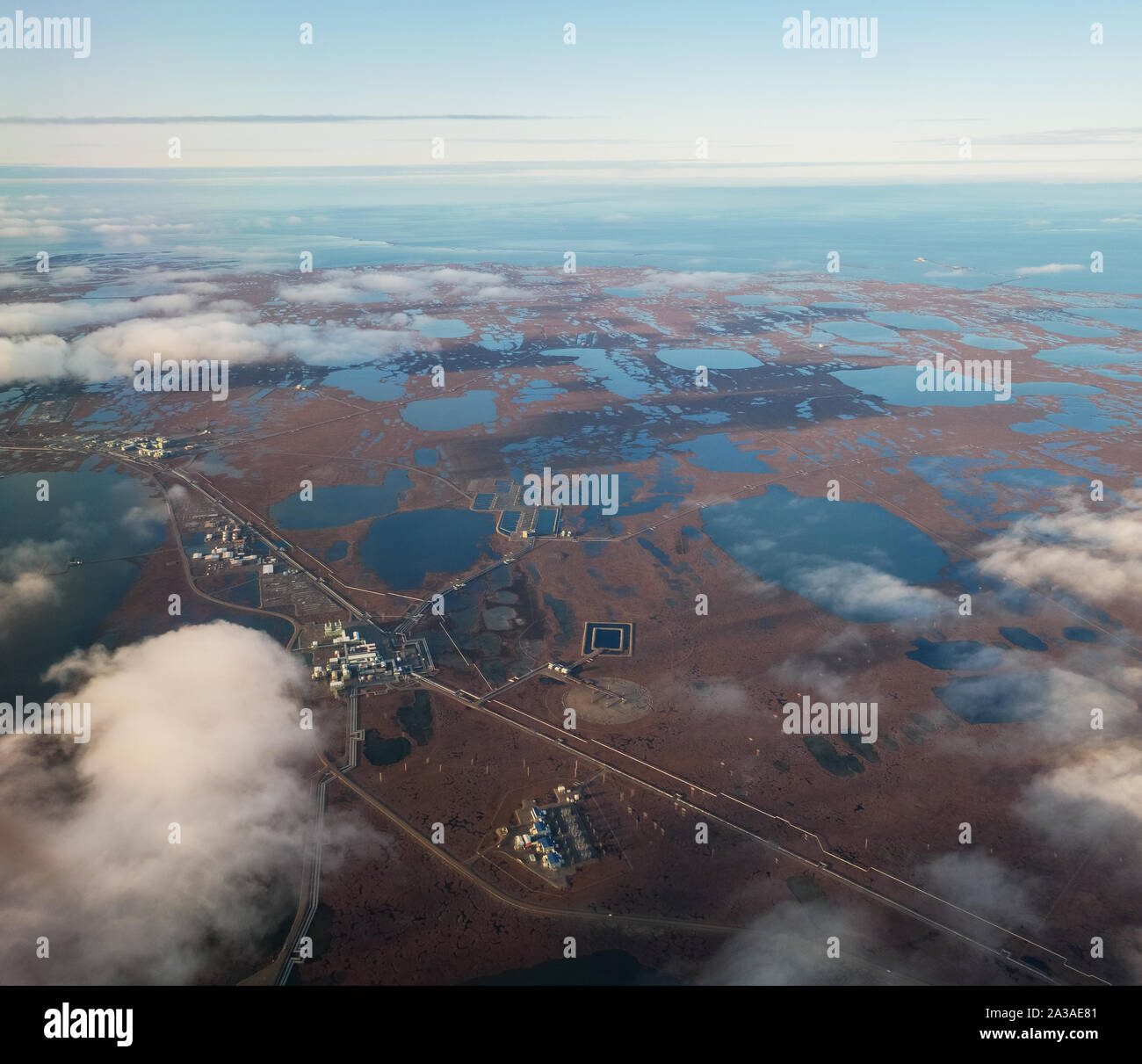 Prudhoe Bay Oil Fields, Deadhorse, Alaska. Arctic Ocean. Melting Tundra