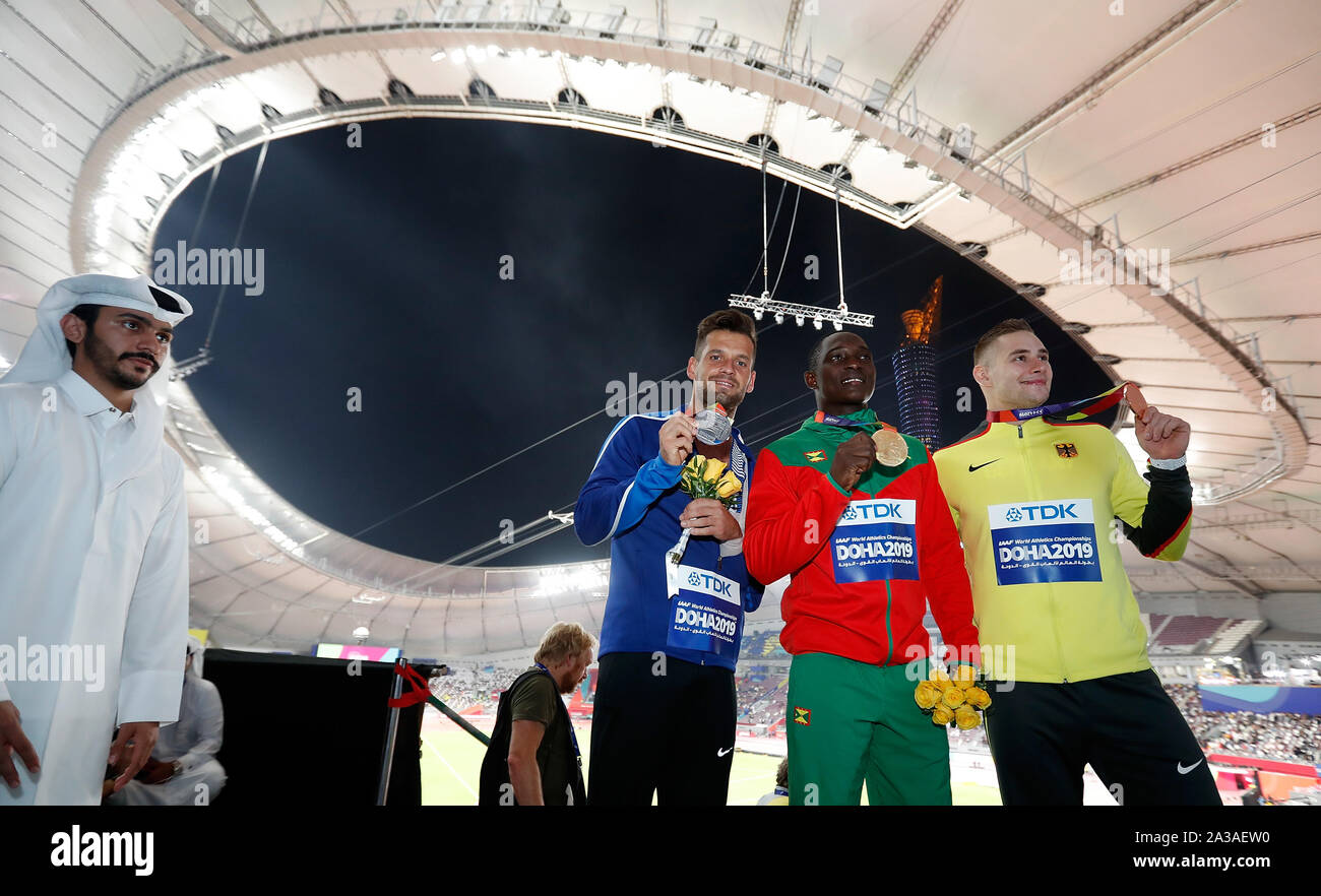 Doha, Qatar. 6th Oct, 2019. Bronze medalist, Johannes Vetter of Germany