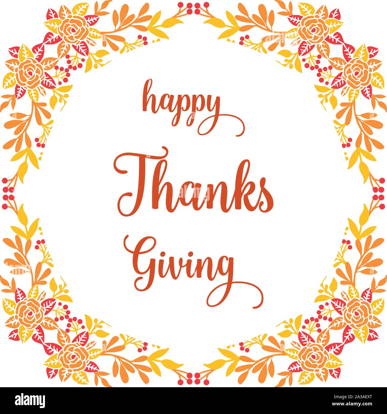 Modern lettering of thanksgiving with elegant autumn leaves frame ...