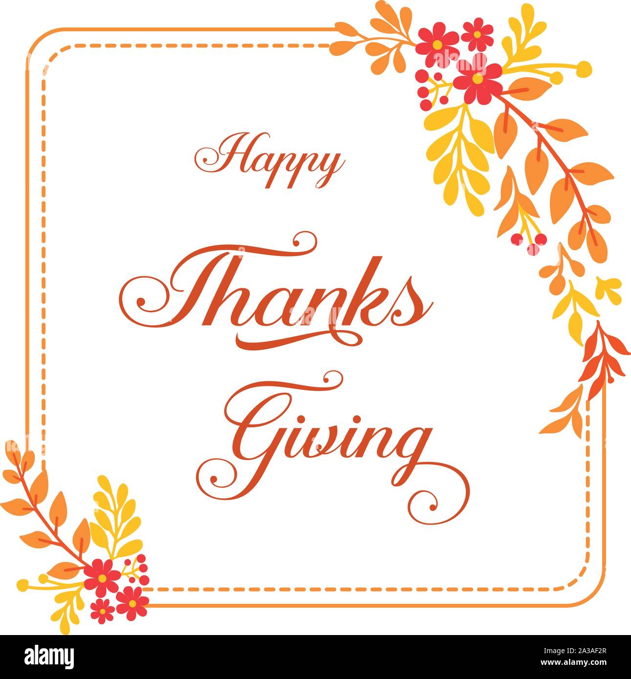 Modern lettering of thanksgiving with elegant autumn leaves frame ...