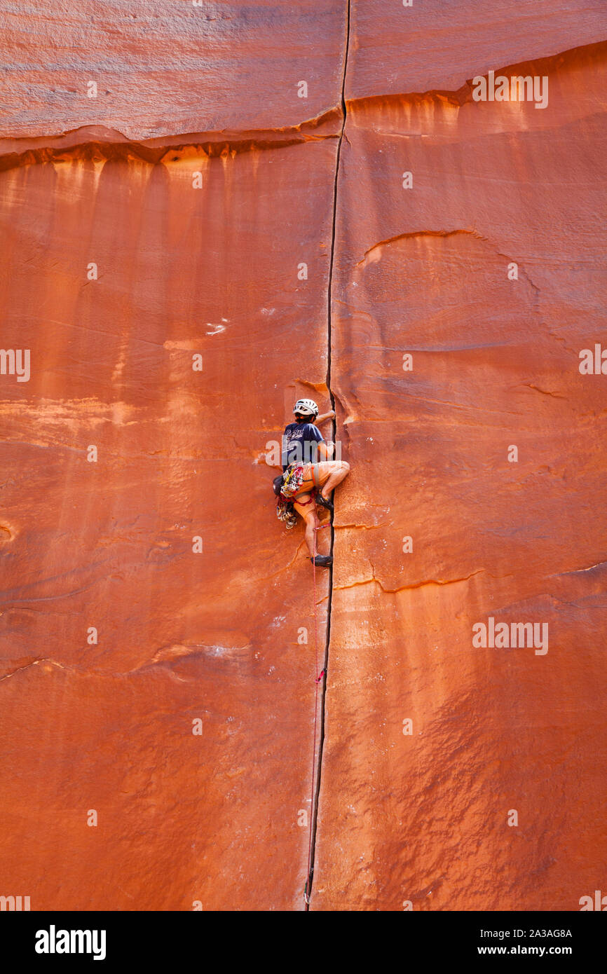 Rock climber, Indian Creek, UT, USA Stock Photo