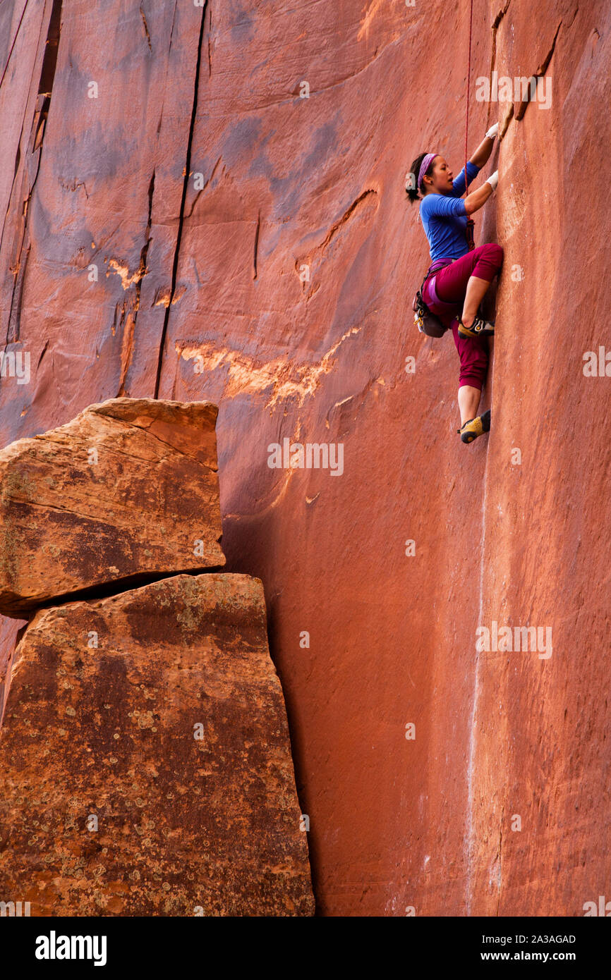 Rock climber, Indian Creek, UT, USA Stock Photo