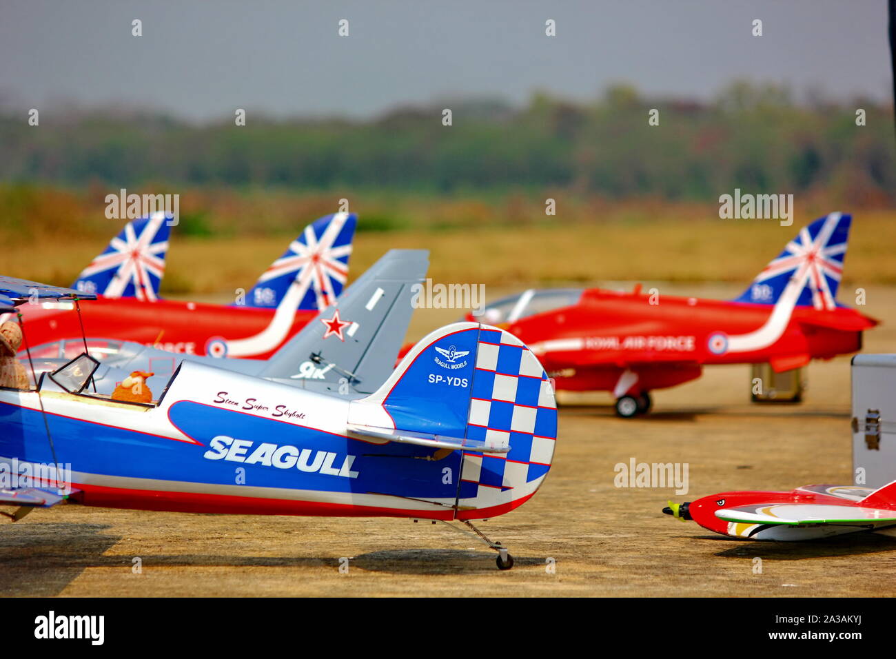 NAKORNPATHOM,THAILAND-12 JANUARY ;2019:Thai  children Day has radio control plane and helicopter show at KAMPHAENG SAEN AIR BASE Stock Photo